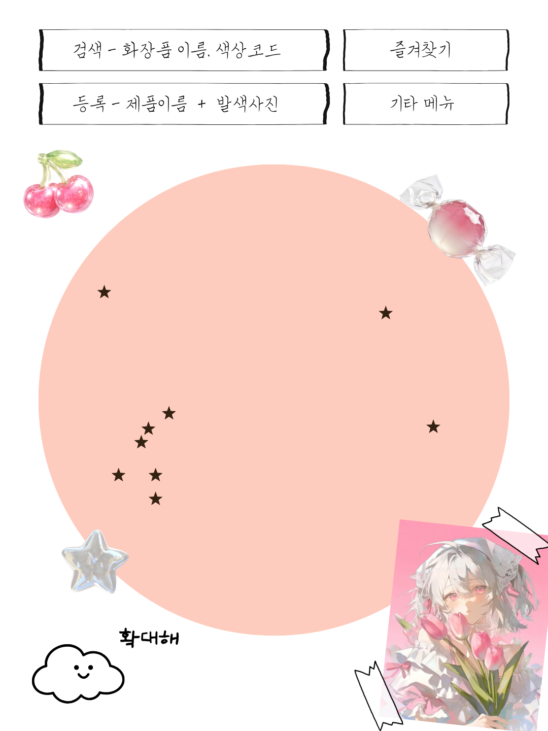 체리와 사탕, 꽃 그림으로 꾸민 색상환 페이지